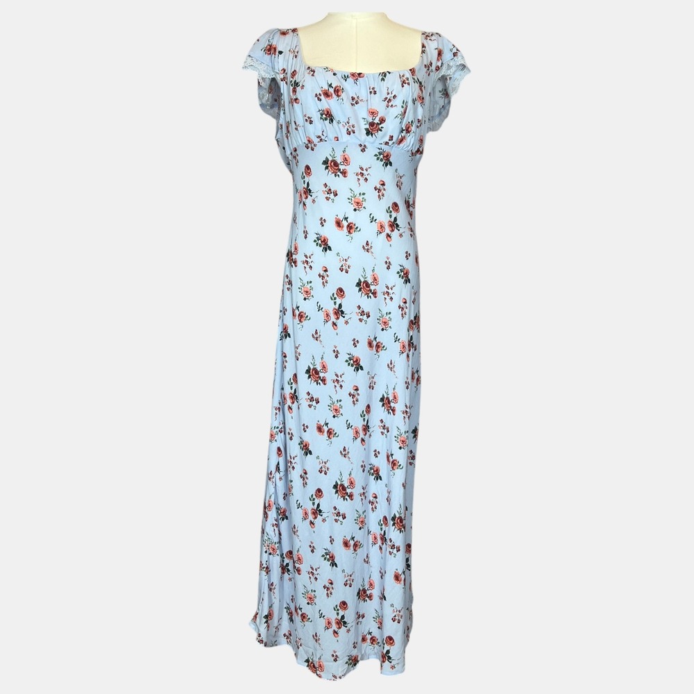 Wild Fable Women's Medium Blue Floral Dress Rayon Square Neck | Cottage